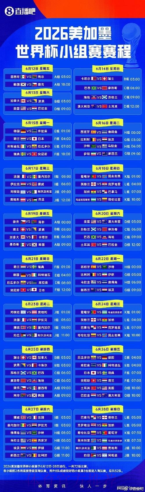 2026世界杯小组赛赛程今日高清直播直播平台